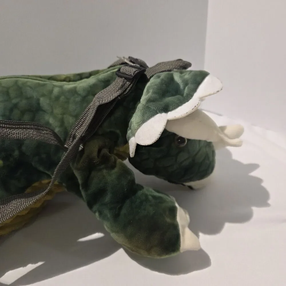 Triceratops Green Stuffed Animal Plush Dino Purse Bag Two Straps